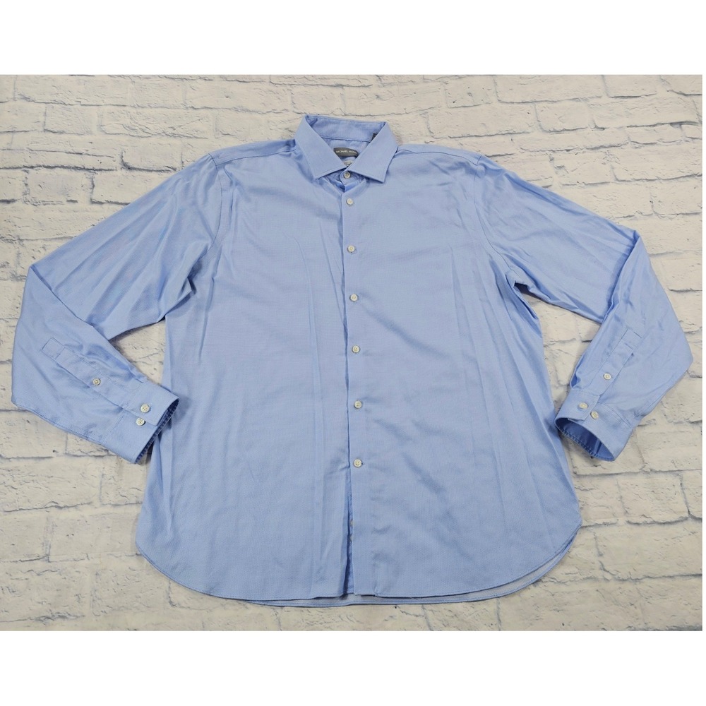 Michael Kors Dress Shirt MENS 17.5 36/37 Blue Slim Fit Airsoft Stretch Non Iron